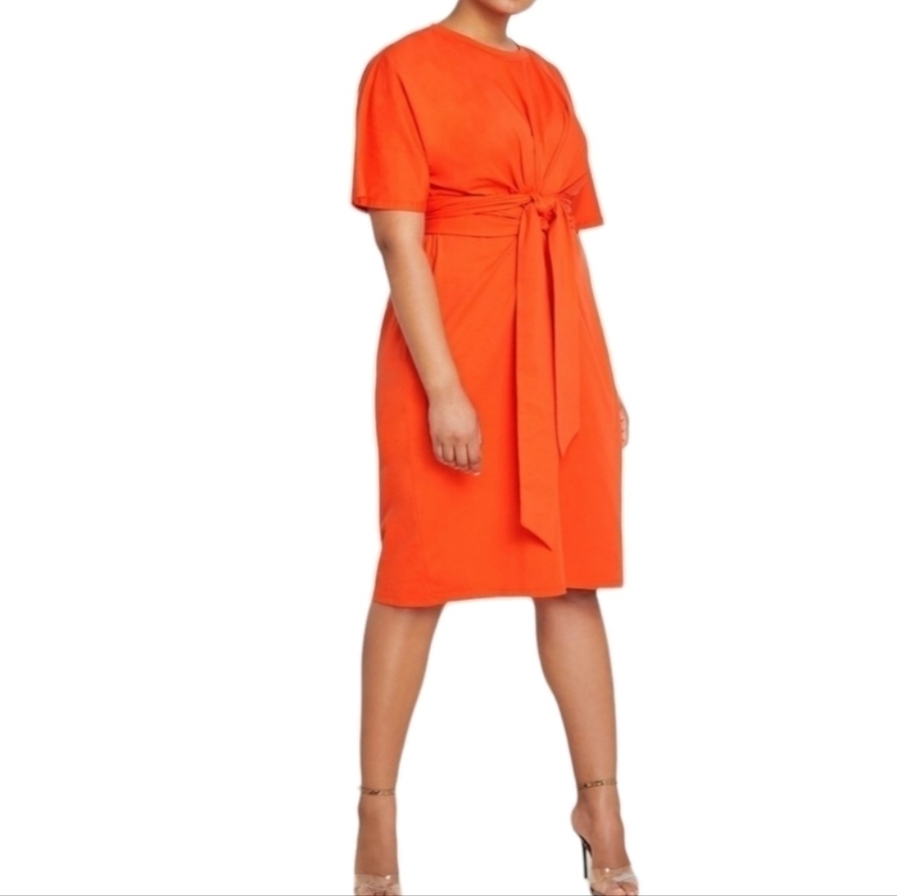 ELOQUII Cross Front Flutter Sleeve Dress NWT orange